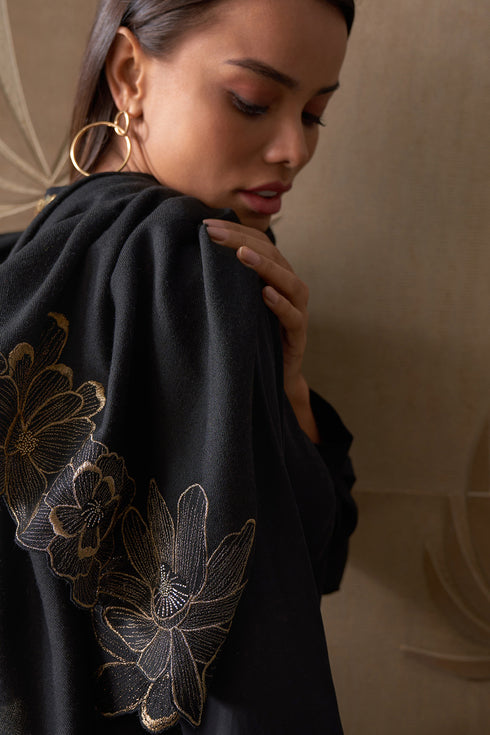 Magnolia Bloom Embroidered Wool Silk Stole